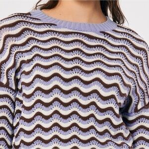 Hollister Purple and Brown Wave Pattern Crochet Sweater